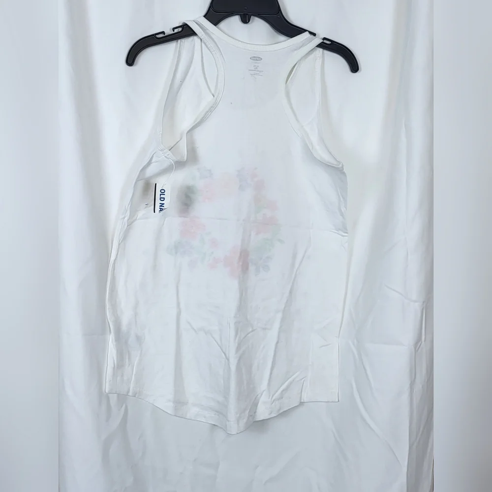 Old Navy Girls White Floral Gold Embellished Razorback Summer Tank Top XL/14 New